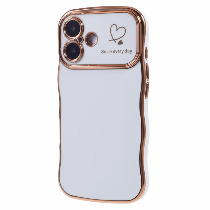 For iPhone 16 Plus Case Love Hearts TPU Phone Cover Curly Wave Frame Large Window - Ivory White - 1