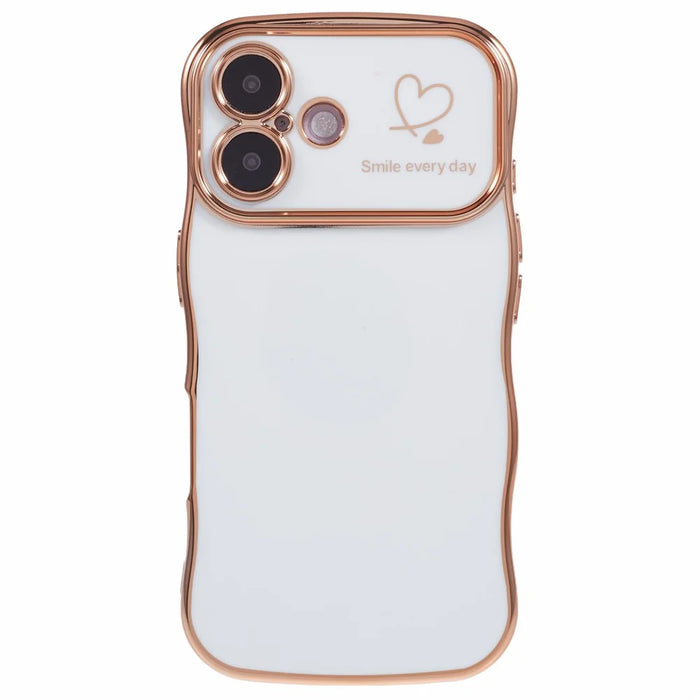 For iPhone 16 Plus Case Love Hearts TPU Phone Cover Curly Wave Frame Large Window - Ivory White - 3