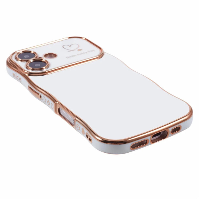 For iPhone 16 Plus Case Love Hearts TPU Phone Cover Curly Wave Frame Large Window - Ivory White - 4