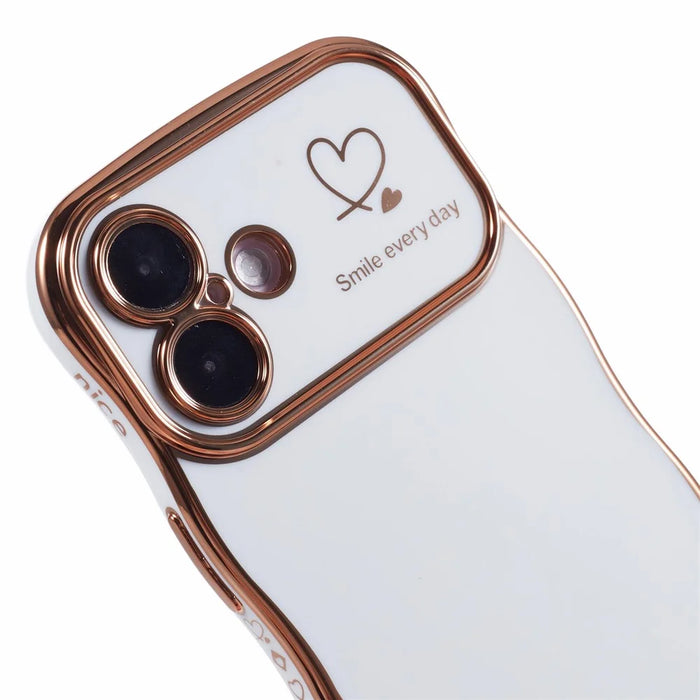 For iPhone 16 Plus Case Love Hearts TPU Phone Cover Curly Wave Frame Large Window - Ivory White - 6