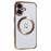 For iPhone 16 Plus Case Compatible with MagSafe Electroplated TPU Phone Cover Hollow Love Hearts - Ivory White - 1