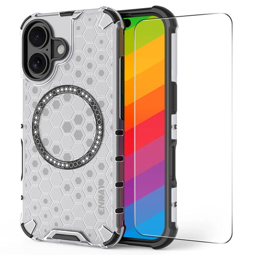 ENKAY HAT PRINCE For iPhone 16 Plus Case Compatible with MagSafe TPU+PC Phone Cover with Screen Film - White - 1