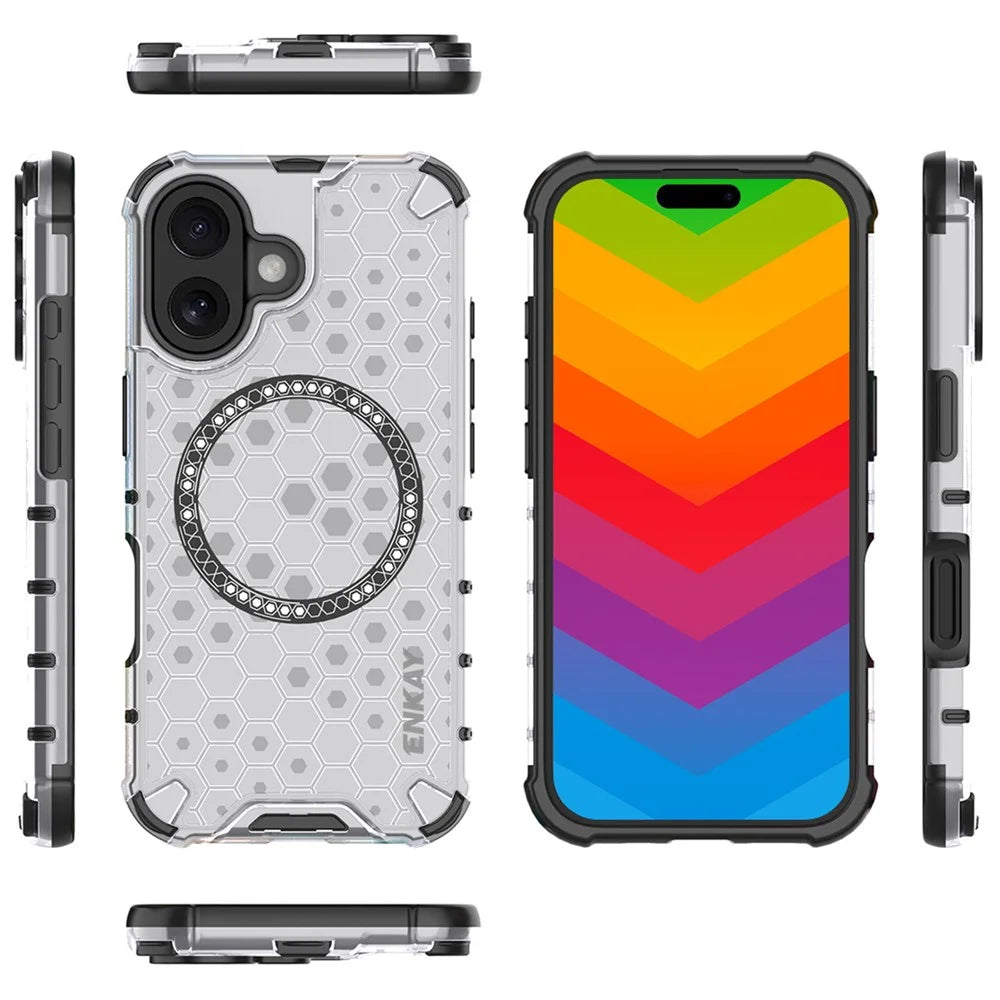 ENKAY HAT PRINCE For iPhone 16 Plus Case Compatible with MagSafe TPU+PC Phone Cover with Screen Film - White - 6