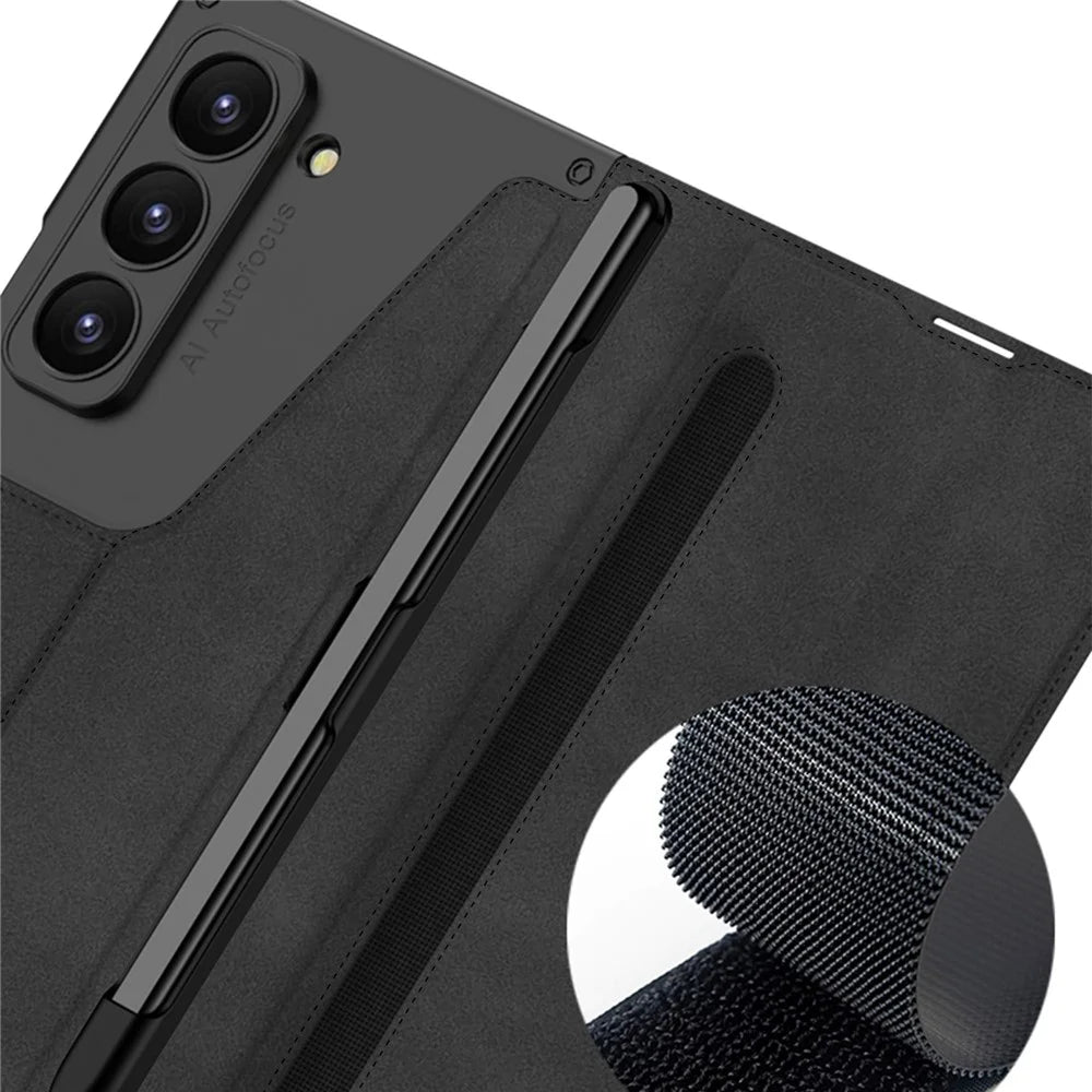 GKK For Samsung Galaxy Z Fold6 5G Kickstand Case Magnetic Closure PC+PU Phone Cover with Pencil Slot (No Screen Film) - Black - 3