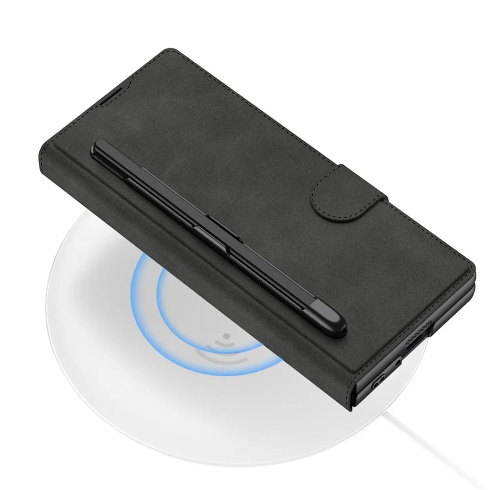 GKK For Samsung Galaxy Z Fold6 5G Kickstand Case Magnetic Closure PC+PU Phone Cover with Pencil Slot (No Screen Film) - Black - 6