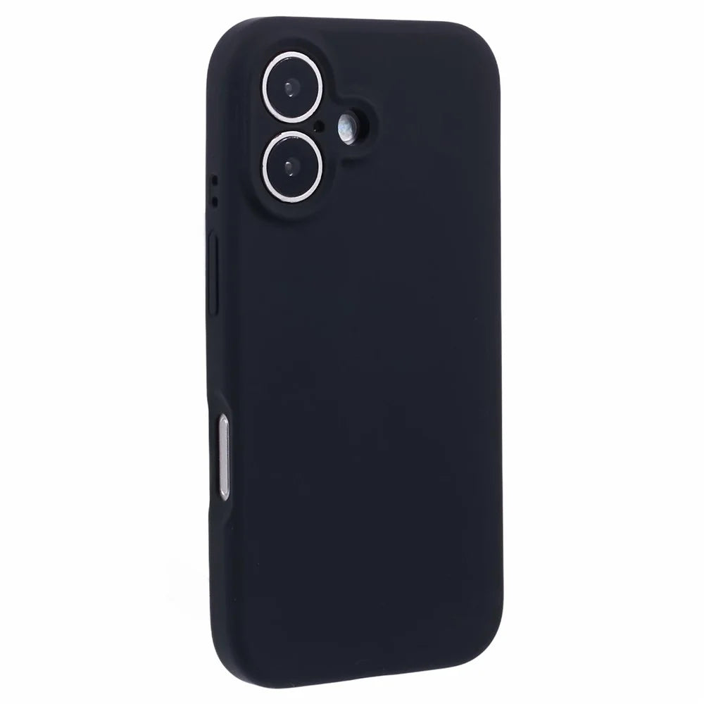 For iPhone 16 Case PC+Liquid Silicone Protective Phone Cover with Microfiber Lining - Black - 1