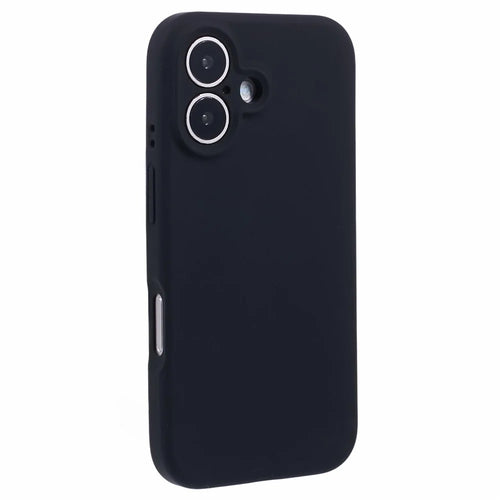 For iPhone 16 Case PC+Liquid Silicone Protective Phone Cover with Microfiber Lining - Black - 1