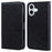 For iPhone 16 Case Solid Color Leather Folding Stand Wallet Leather Phone Cover - Black - 1