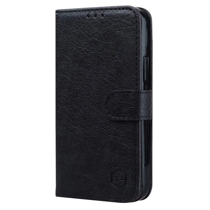 For iPhone 16 Case Solid Color Leather Folding Stand Wallet Leather Phone Cover - Black - 7