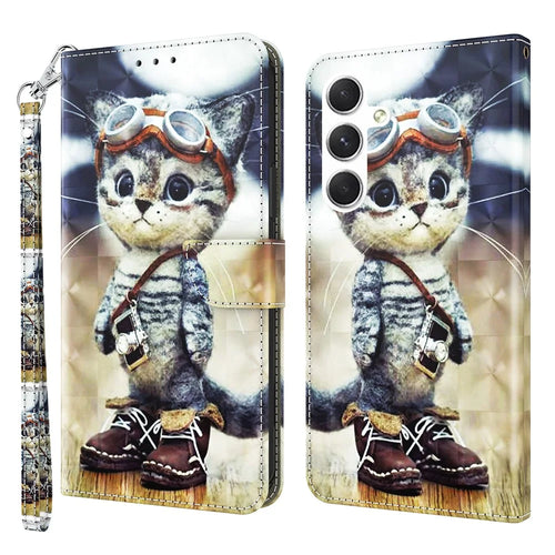 For Samsung Galaxy A16 5G / A16 4G Case Stand Pattern Printing Leather Phone Cover - Standing Cat - 1