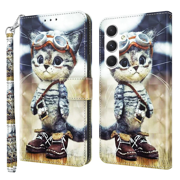 For Samsung Galaxy A16 5G / A16 4G Case Stand Pattern Printing Leather Phone Cover - Standing Cat - 1