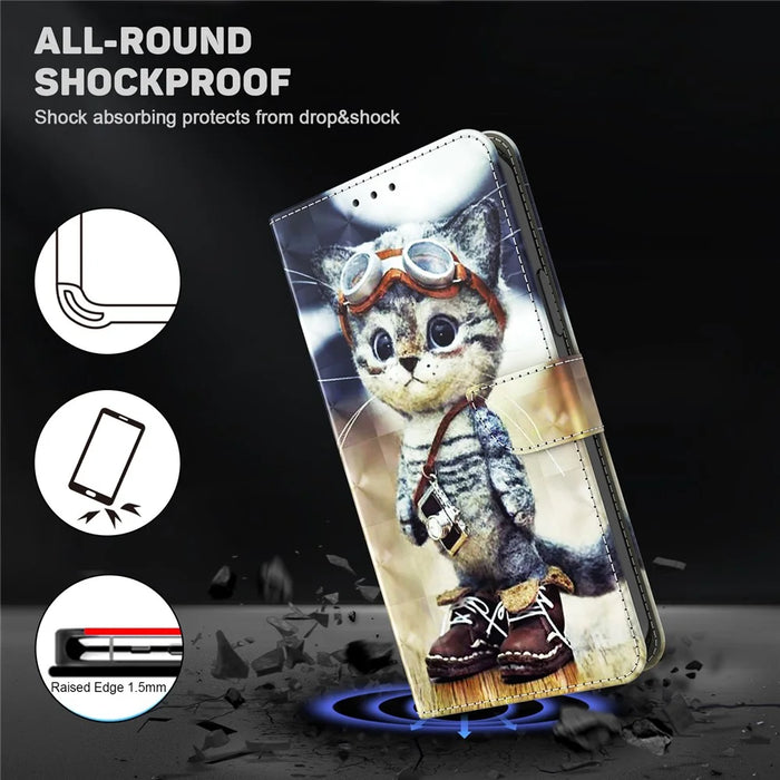 For iPhone 16 Pro Case Stand Pattern Printing Leather Phone Cover - Standing Cat - 4