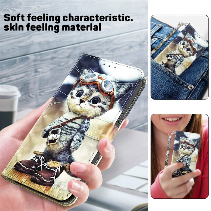 For iPhone 16 Pro Case Stand Pattern Printing Leather Phone Cover - Standing Cat - 5