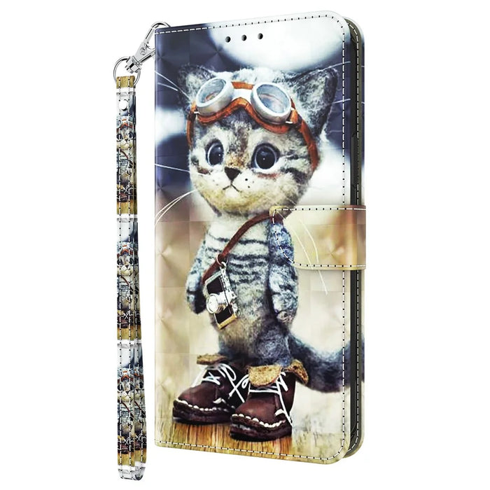 For iPhone 16 Pro Case Stand Pattern Printing Leather Phone Cover - Standing Cat - 6
