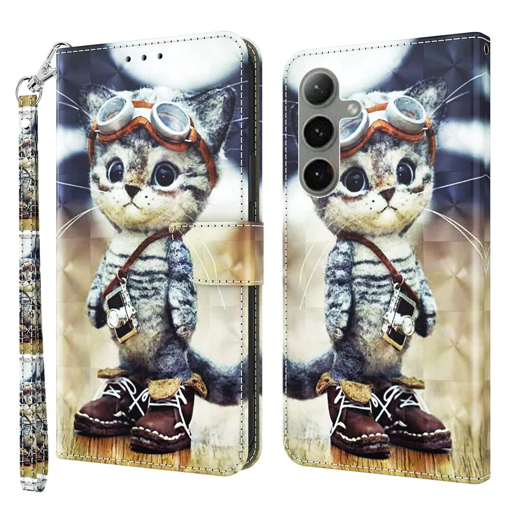 For Samsung Galaxy S24 FE Case Stand Pattern Printing Leather Phone Cover - Standing Cat - 1