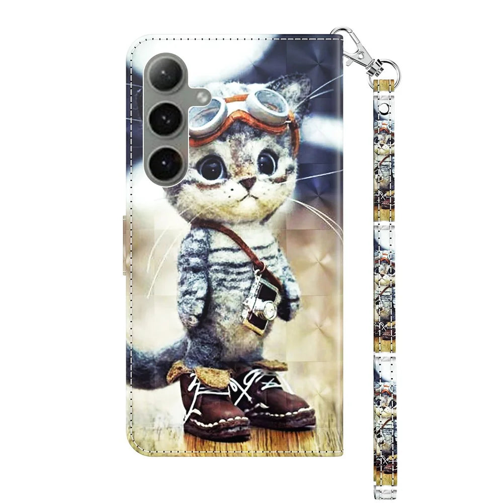 For Samsung Galaxy S24 FE Case Stand Pattern Printing Leather Phone Cover - Standing Cat - 7