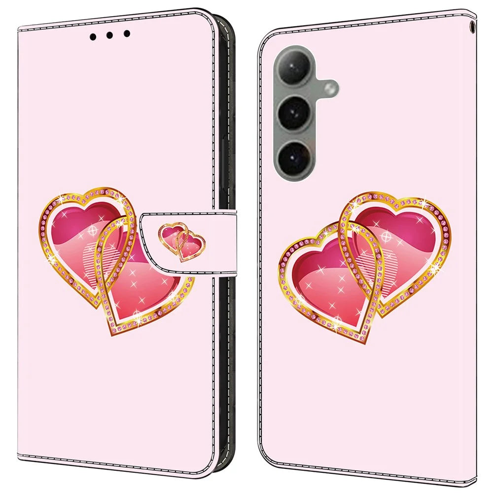 For Samsung Galaxy S24 FE Case Pattern Printed Protective Leather Flip Phone Case - Love Peach - 1