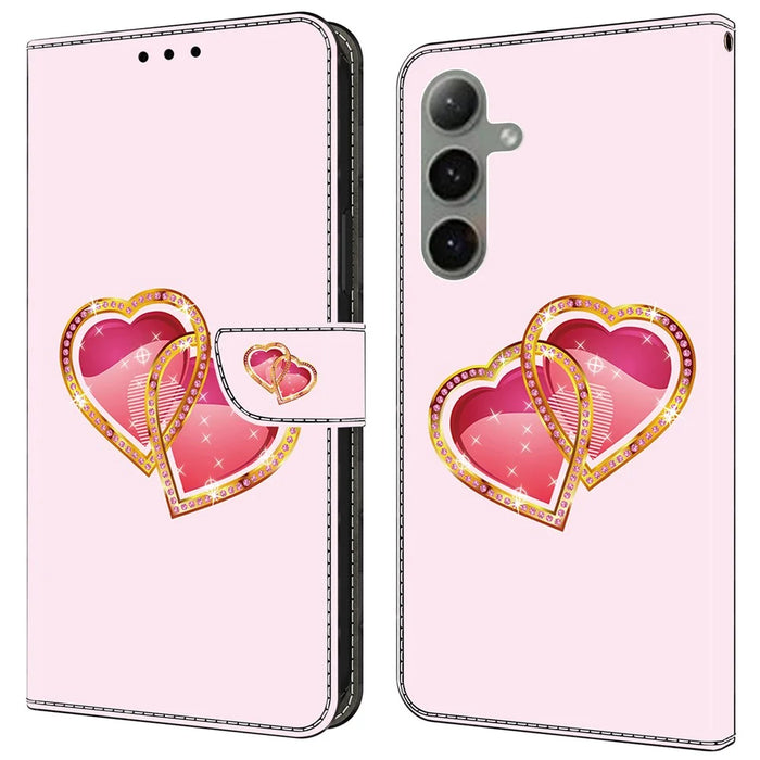 For Samsung Galaxy S24 FE Case Pattern Printed Protective Leather Flip Phone Case - Love Peach - 1
