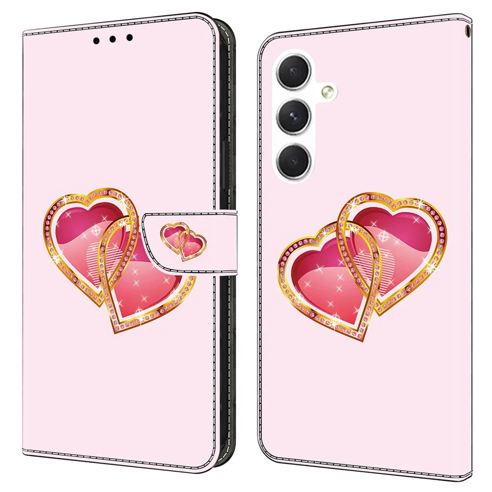 For Samsung Galaxy A16 5G / A16 4G Case Pattern Printed Protective Leather Flip Phone Case - Love Peach - 1
