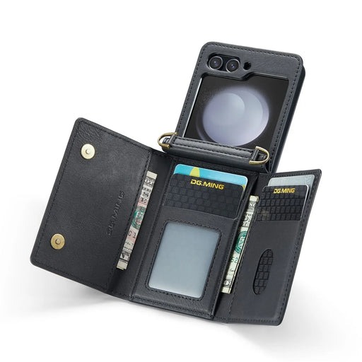 DG.MING M5 Series for Samsung Galaxy Z Flip7 FE 5G / Z Flip6 5G Case RFID Blocking Card Slots PU+PC Phone Cover - Black - 2