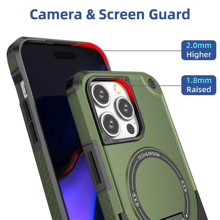 For iPhone 16 Pro Max Case Compatible with MagSafe TPU+PC Kickstand Phone Cover with Strap - Army Green - 2