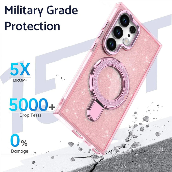For Samsung Galaxy S24 Ultra Case Glitter Design TPU+PC Kickstand Phone Protector - Pink - 2