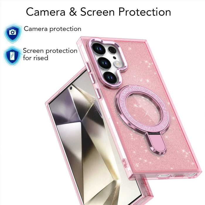 For Samsung Galaxy S24 Ultra Case Glitter Design TPU+PC Kickstand Phone Protector - Pink - 3