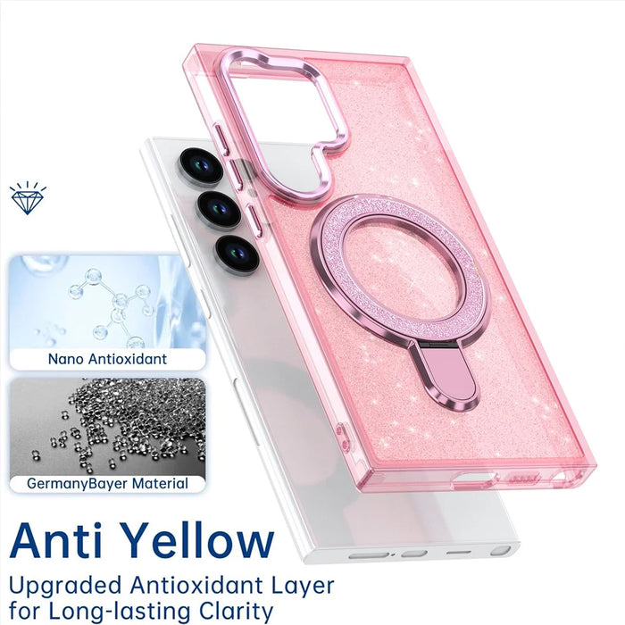 For Samsung Galaxy S24 Ultra Case Glitter Design TPU+PC Kickstand Phone Protector - Pink - 4