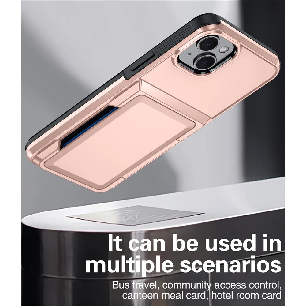 For iPhone 15 Cases Card Slot TPU+PC Kickstand Phone Case - Rose Gold - 7