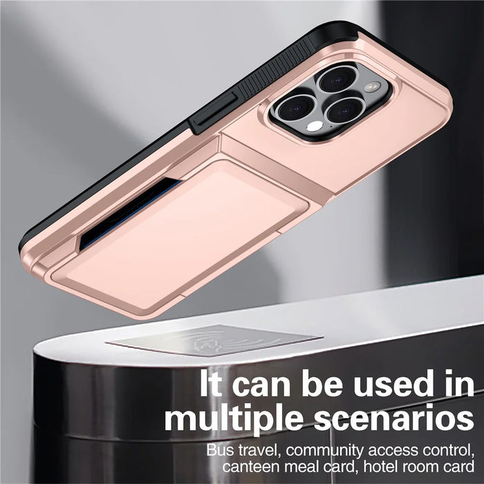 For iPhone 13 Pro Cases Card Slot TPU+PC Kickstand Phone Case - Rose Gold - 6