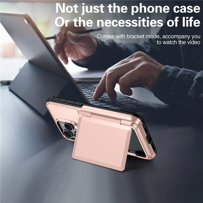 For iPhone 13 Pro Cases Card Slot TPU+PC Kickstand Phone Case - Rose Gold - 7