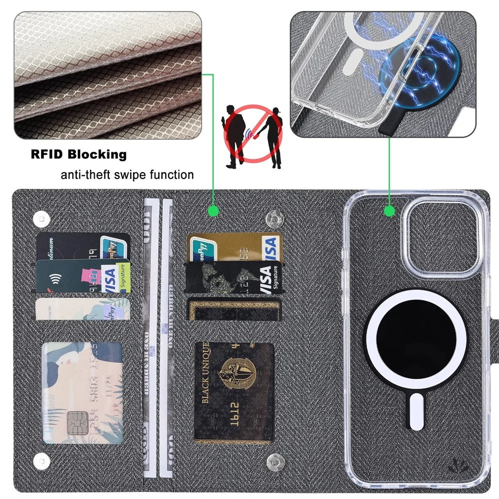 VILI GBS-C Series for iPhone 16 Pro Max Case Detachable PU Leather Magnetic Phone Cover - Black - 7