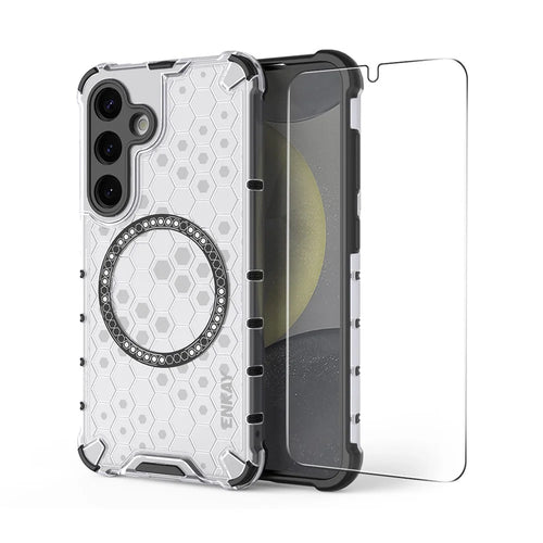 ENKAY HAT PRINCE For Samsung Galaxy S24+  Magnetic Case Honeycomb Design TPU+PC Phone Cover + 0.18mm Screen Protector - White - 1