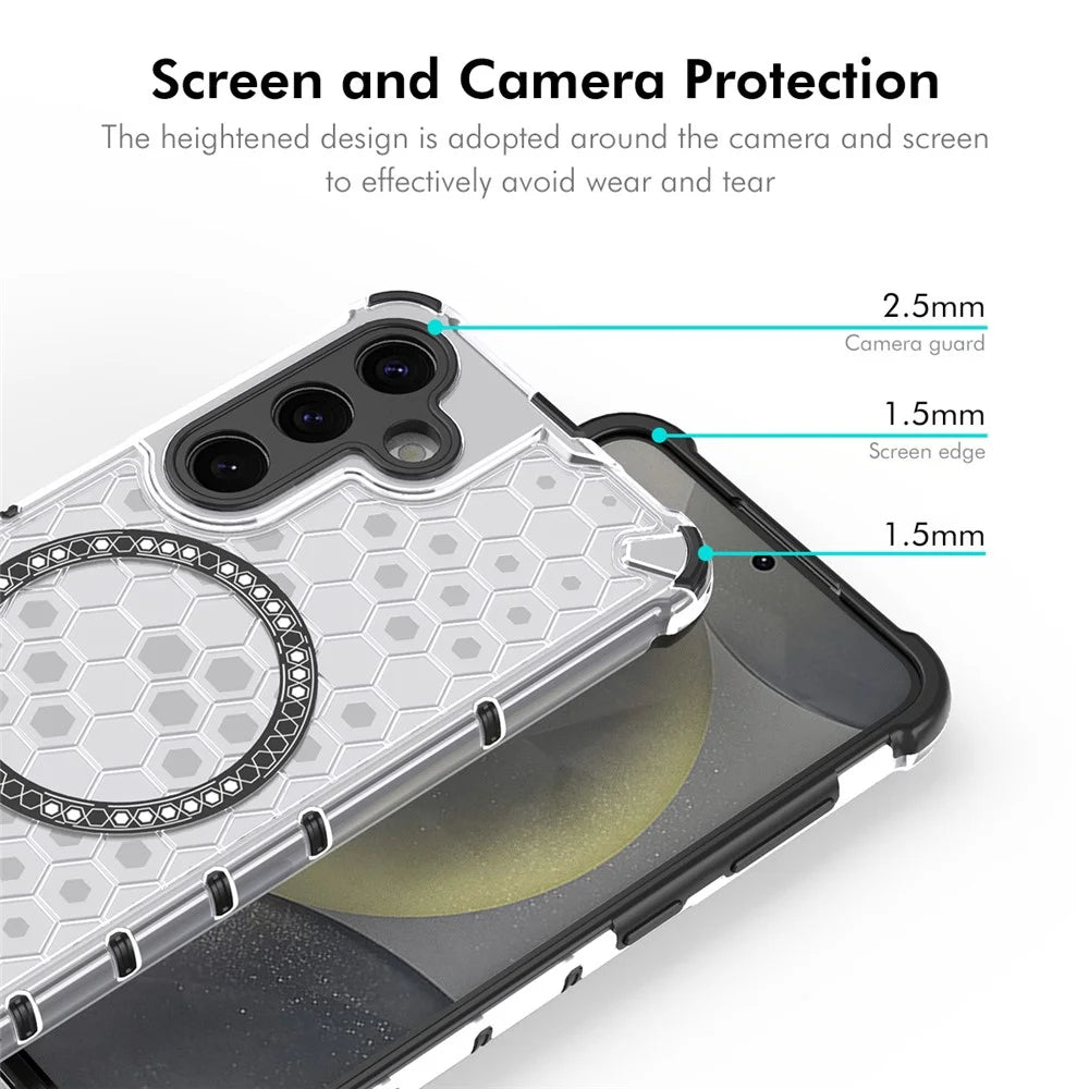 ENKAY HAT PRINCE For Samsung Galaxy S24  Magnetic Case Honeycomb Design TPU+PC Phone Cover + 0.18mm Screen Protector - White - 3