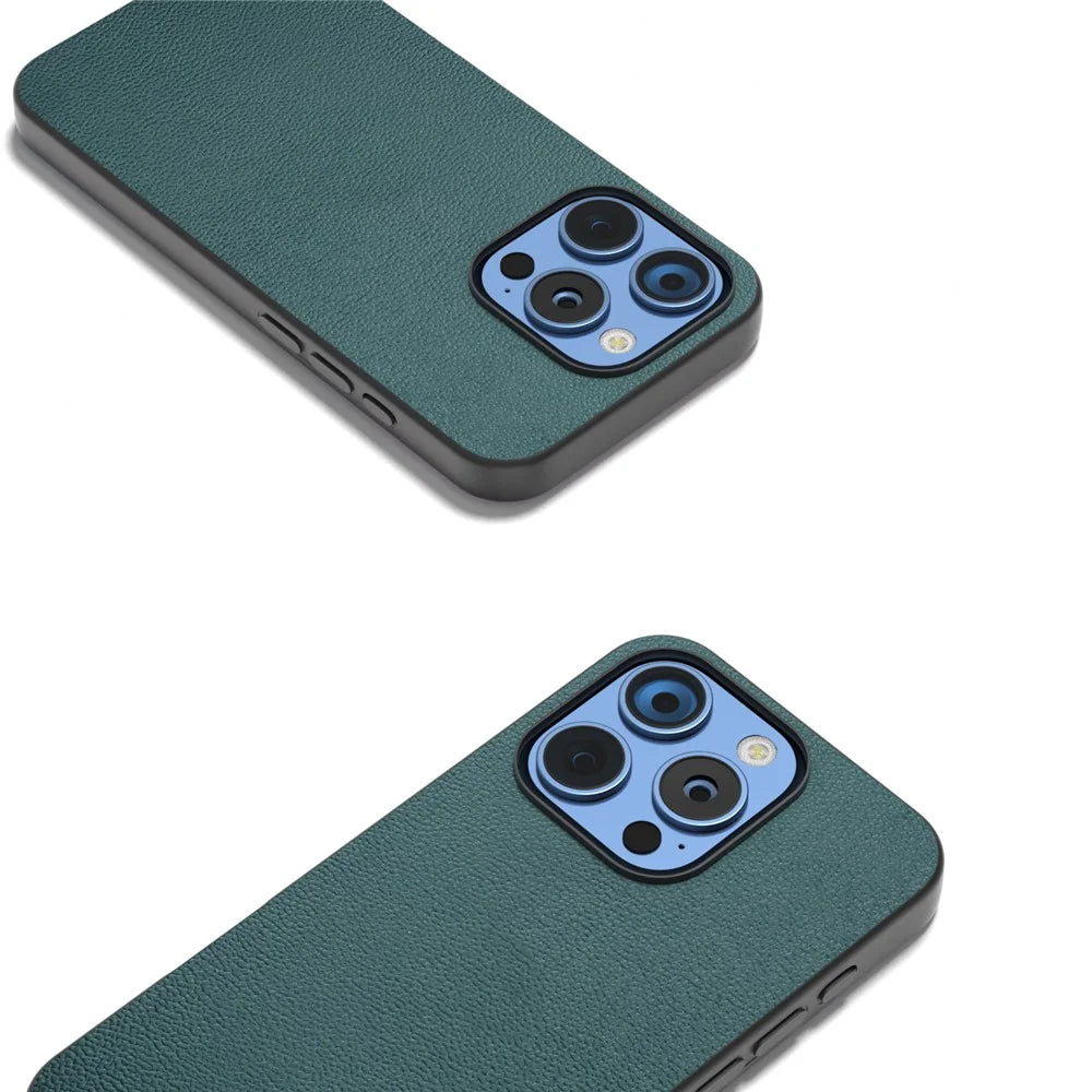 ABEEL For iPhone 16 Pro Max Case Genuine Cow Leather Coated PC+TPU Phone Cover - Midnight Green - 2