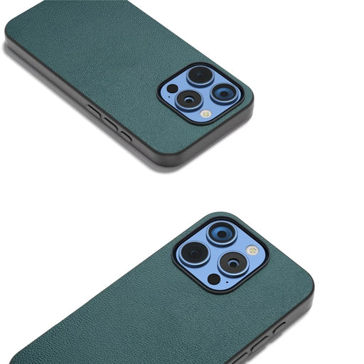 ABEEL For iPhone 16 Pro Max Case Genuine Cow Leather Coated PC+TPU Phone Cover - Midnight Green - 2