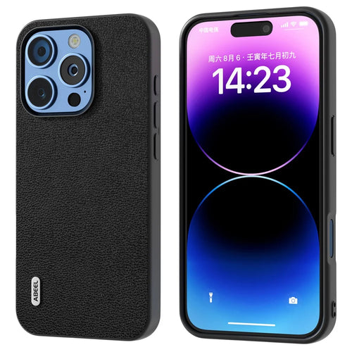 ABEEL For iPhone 16 Pro Case Genuine Cow Leather Coated PC+TPU Phone Cover - Black - 1