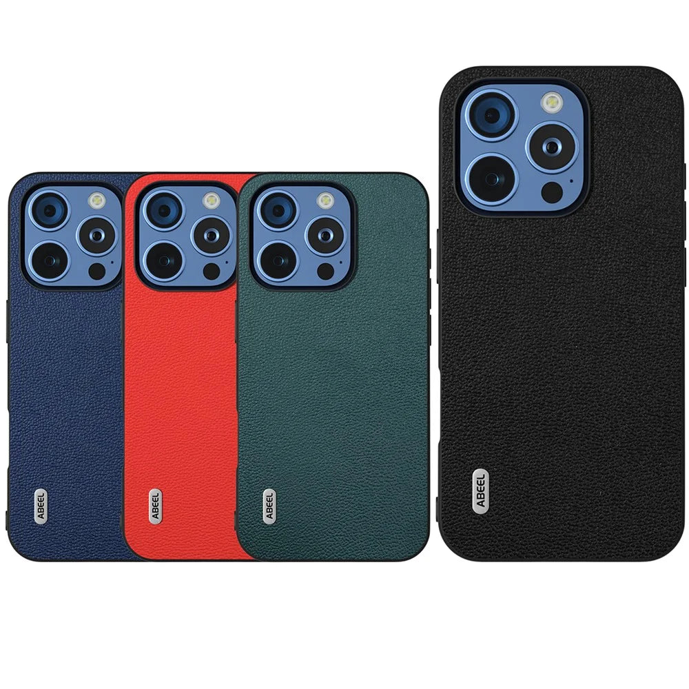 ABEEL For iPhone 16 Pro Case Genuine Cow Leather Coated PC+TPU Phone Cover - Black - 5