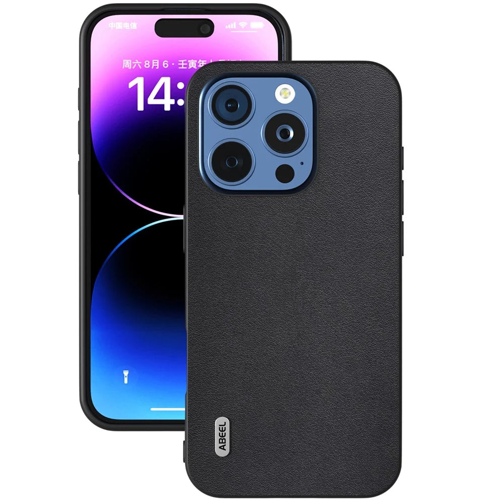 ABEEL For iPhone 16 Pro Max Case Genuine Cow Leather+PC+TPU Protective Phone Cover - Black - 2