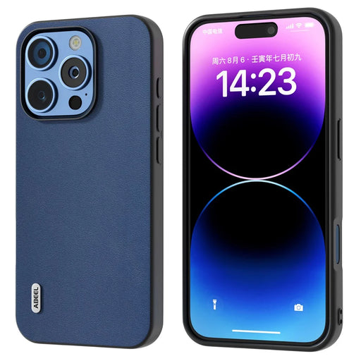 ABEEL For iPhone 16 Pro Case Genuine Cow Leather+PC+TPU Protective Phone Cover - Blue - 1