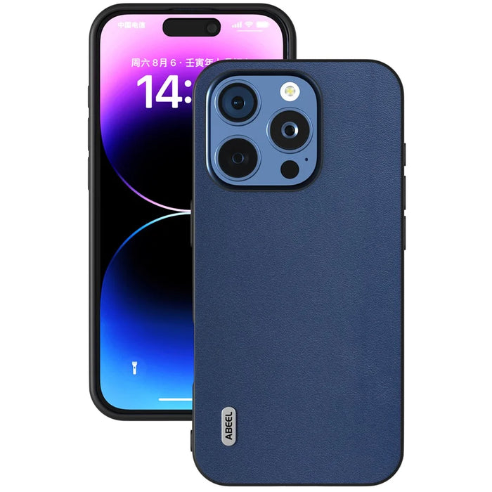 ABEEL For iPhone 16 Pro Case Genuine Cow Leather+PC+TPU Protective Phone Cover - Blue - 2