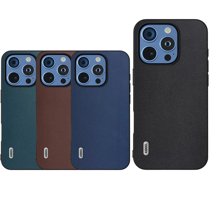 ABEEL For iPhone 16 Pro Case Genuine Cow Leather+PC+TPU Protective Phone Cover - Blue - 5