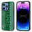 ABEEL For iPhone 16 Pro Max Case Crocodile Texture Genuine Cow Leather+TPU+PC Phone Cover - Green - 1