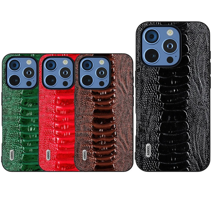 ABEEL For iPhone 16 Pro Max Case Crocodile Texture Genuine Cow Leather+TPU+PC Phone Cover - Green - 6