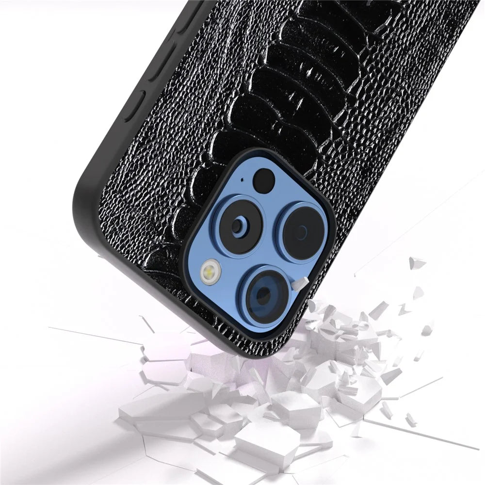 ABEEL For iPhone 16 Pro Case Crocodile Texture Genuine Cow Leather+TPU+PC Phone Cover - Black - 4