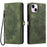 Style 016 For iPhone 15 Case Skin Feel Totem Imprinted Wallet Leather Phone Cover - Blackish Green - 1