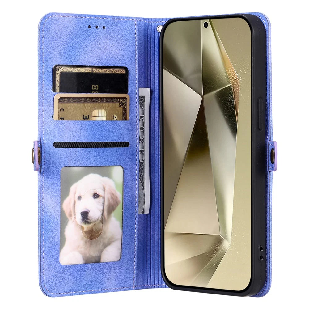 Style 016 For Samsung Galaxy S23 FE Case Skin Feel Totem Imprinted Wallet Leather Phone Cover - Purple - 2