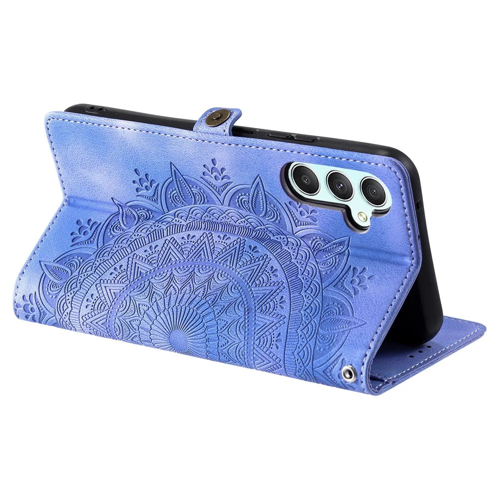 Style 016 For Samsung Galaxy S23 FE Case Skin Feel Totem Imprinted Wallet Leather Phone Cover - Purple - 4