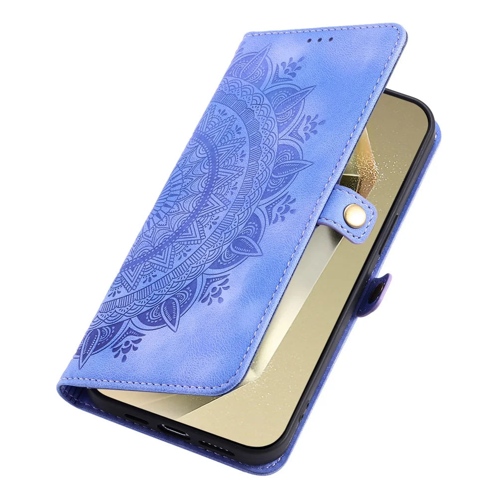 Style 016 For Samsung Galaxy S23 FE Case Skin Feel Totem Imprinted Wallet Leather Phone Cover - Purple - 5