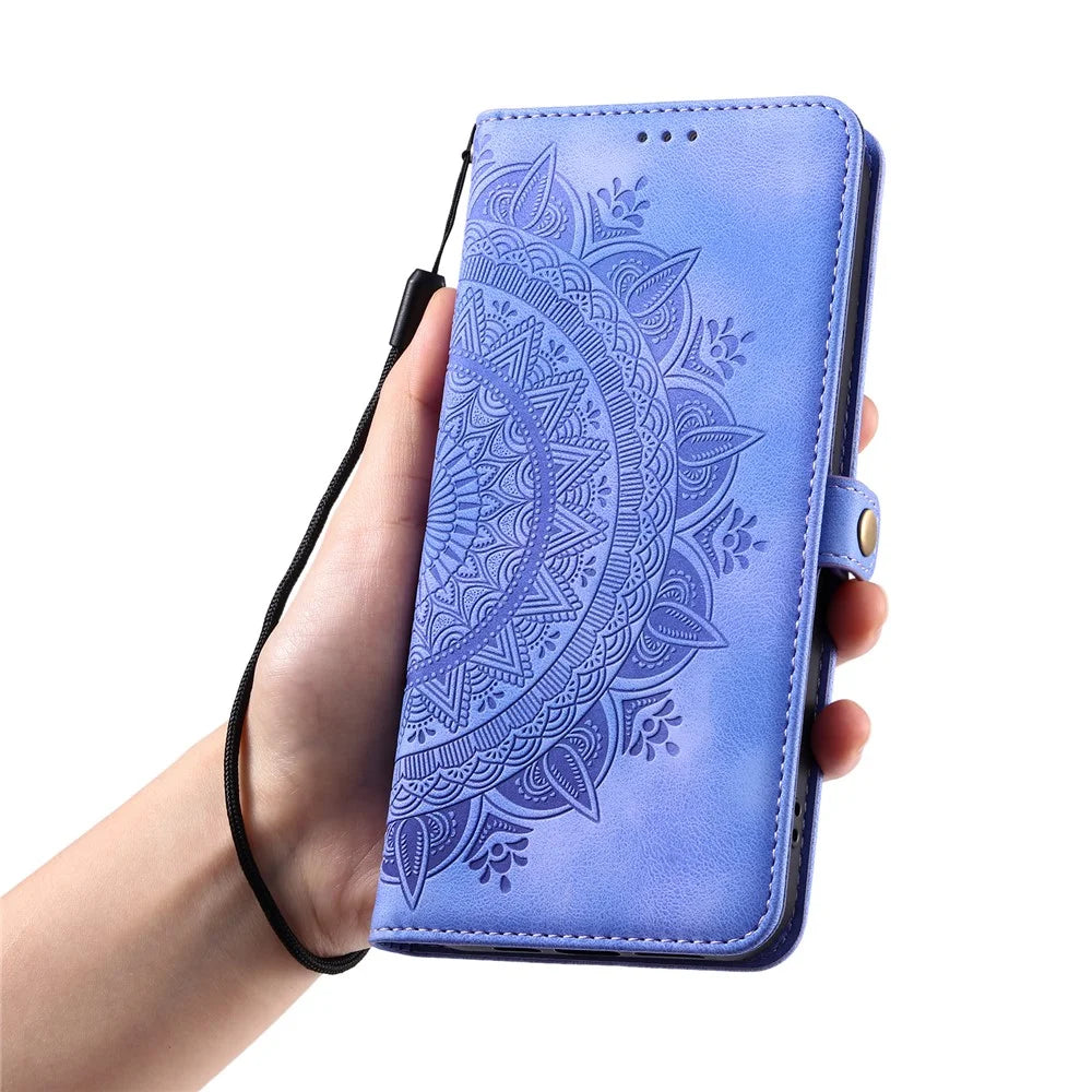 Style 016 For Samsung Galaxy S23 FE Case Skin Feel Totem Imprinted Wallet Leather Phone Cover - Purple - 7